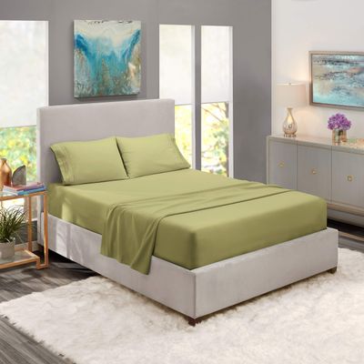 5 Pcs Split Bed Sheet Set + Duvet Cover with Zipper Closure & Corner Ties 100% Combed Cotton 600 TC Split Cal-King Size Sheet Set For Adjustable Bed All Around Fitted Upto 16" DP(6 PC | Sage)