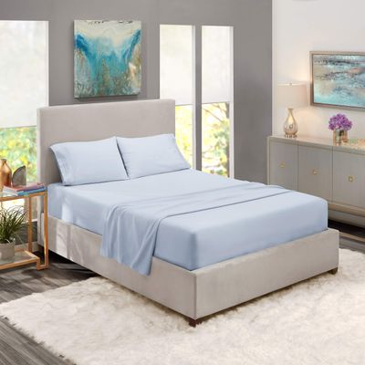 5 Pcs Split Bed Sheet Set + Duvet Cover with Zipper Closure & Corner Ties 100% Combed Cotton 600 TC Split King Size Sheet Set For Adjustable Bed All Around Fitted Upto 15" DP(6 PC | Ice Blue)