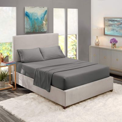 5 Pcs Split Bed Sheet Set + Duvet Cover with Zipper Closure & Corner Ties 100% Combed Cotton 600 TC Split Cal-King Size Sheet Set For Adjustable Bed All Around Fitted Upto 15" DP(6 PC | Charcoal)