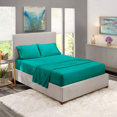 5 Pcs Split Bed Sheet Set + Duvet Cover with Zipper Closure & Corner Ties 100% Combed Cotton 600 TC Split King Size Sheet Set For Adjustable Bed All Around Fitted Upto 15" DP(6 PC | Teal)