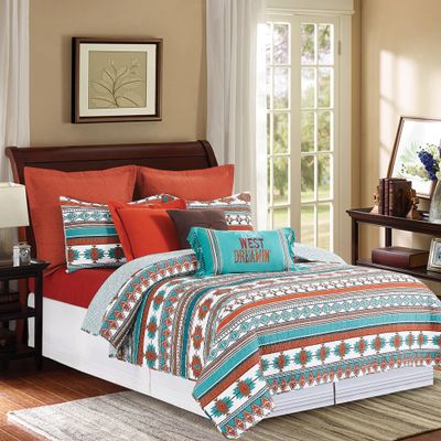C&F Home Aqua Valley 2 Piece Twin Quilt Set Orange Geometric Print 100% Cotton Lightweight Machine Washable Reversible Bedspread Coverlet Twin 2 Piece Set Orange