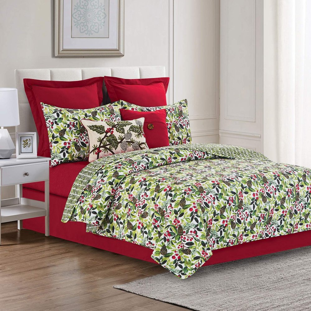 C&F Home Tyson Pines Botanical Reversible Green Watercolor Full/Queen Quilt Set Machine Washable Cotton Quilt Set Full/Queen 3 Piece Set Green