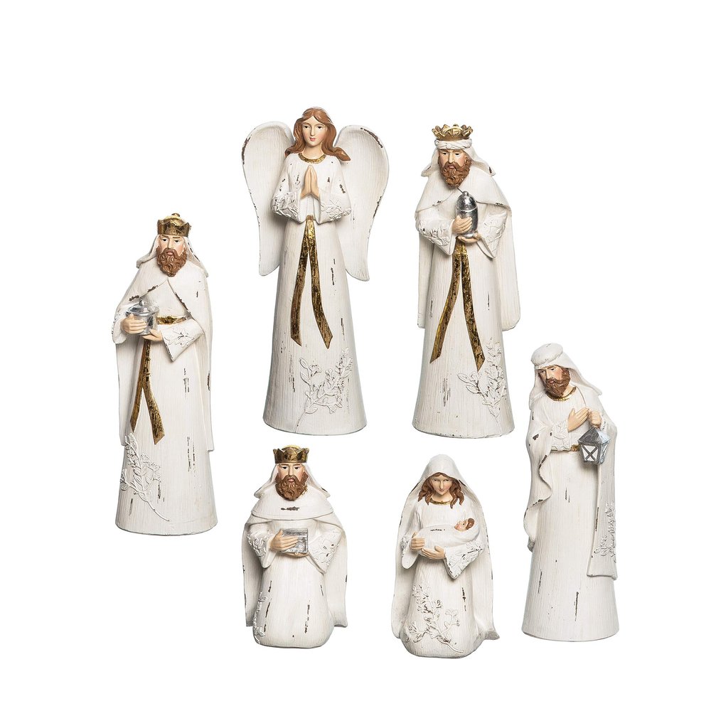 C&F Home Traditional Christmas Nativity Set Christ with Leaves Set of 6 3.62" x 2.17" x 7.56" White