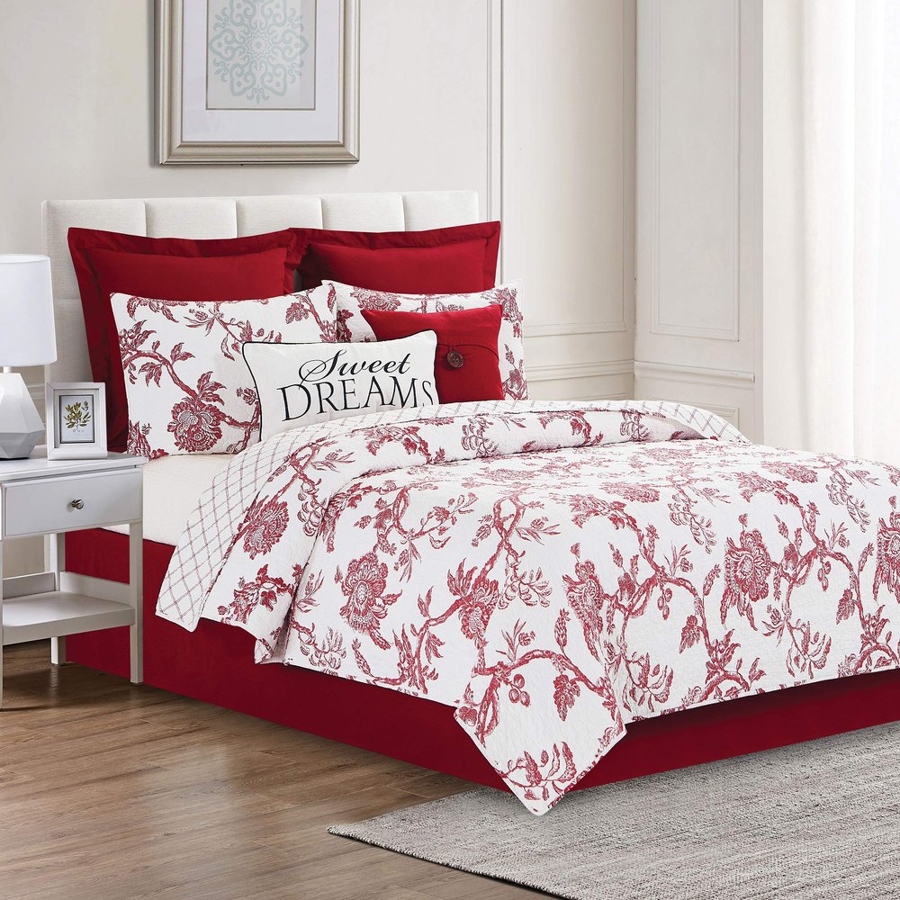 C&F Home Colonial Williamsburg Arcadia Crimson Red Twin Quilt Set Machine Washable Reversible Cotton Quilt Set Twin 2 Piece Set Crimson