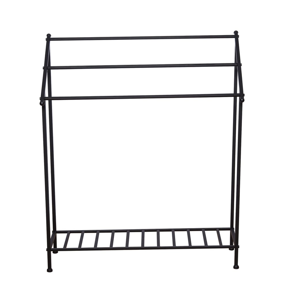 C&F Home Iron 3-Rung Blanket & Quilt Storage Organizer Rack 30" x 36" All Seasons Spring Fall Winter Home Living Room Bedroom Fireplace Sturdy Decor Decoration 30 x36 inches Black
