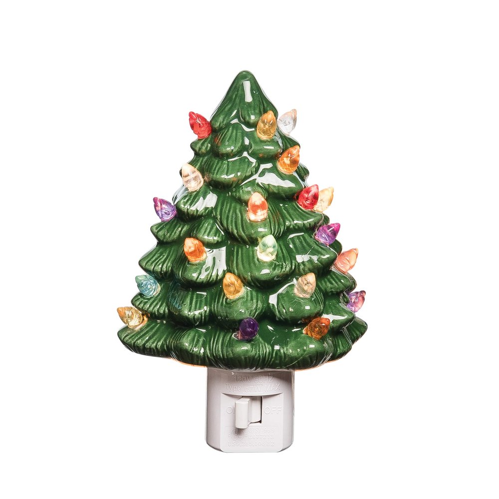 C&F Home Festive Christmas Tree Plug-in Night Light Xmas Winter Holidays Home Hallway Living Room Bedroom Bathroom Nightlights Premium Decor Decoration L4 X W3.3 X H5.7 Green