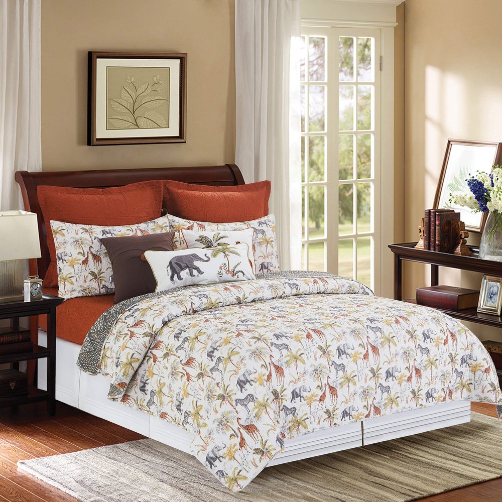 C&F Home Nico Safari Animal Print Reversible Spotted Print Full/Queen Quilt Set Machine Washable Cotton Quilt Set Full/Queen 3 Piece Set Yellow