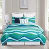 C&F Home Deep Blue Sea Waves King 3 Piece Quilt Set with 2 Shams All Season Reversible Lightweight Microfiber Summer Beach Ocean Coastal Bedspread Coverlet King 3 Piece Set Aqua view 2