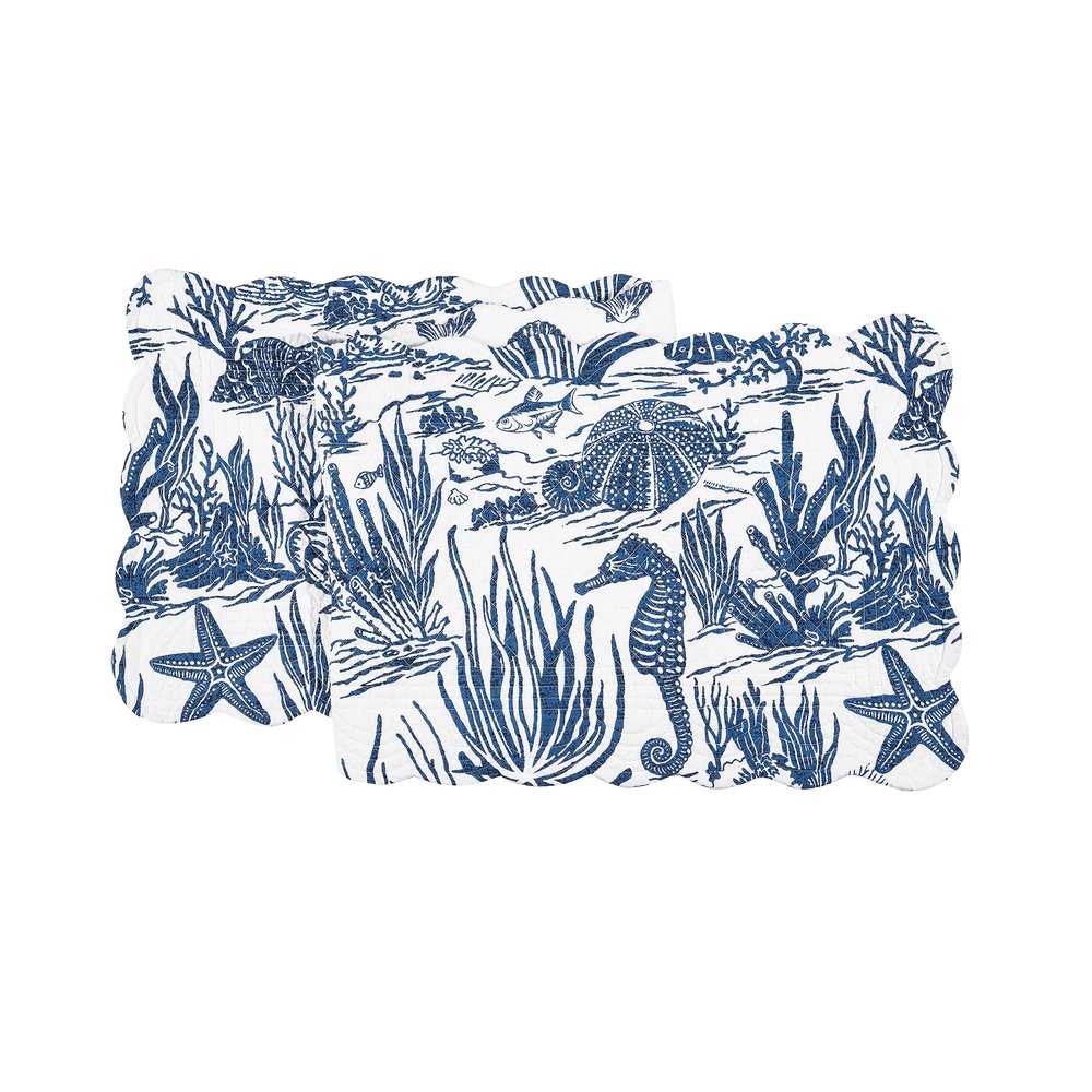 C&F Home Reef Shores Cotton Quilted Table Runner 14" x 51" Blue and White Seaside Pattern Reversible Coastal Nautical Beach Themed Cotton Machine Washable 14" x 51" Blue