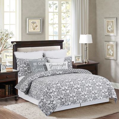 C&F Home Heather Grey & White Damask Reversible Diamond Full/Queen Quilt Set Machine Washable Cotton Quilt Set Full/Queen 3 Piece Set Grey