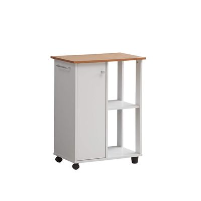 Hodedah 23.6"" Wide Open Shelves and Cabinet Space Kitchen Cart, White (HIK73 White)