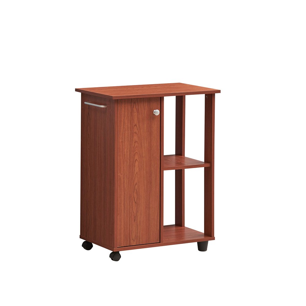Hodedah 23.6"" Wide Open Shelves and Cabinet Space Kitchen Cart, Cherry (HIK73 Cherry)