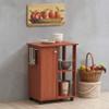Hodedah 23.6"" Wide Open Shelves and Cabinet Space Kitchen Cart, Cherry (HIK73 Cherry) view 2