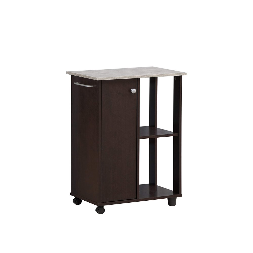 Hodedah 23.6"" Wide Open Shelves and Cabinet Space Kitchen Cart, Chocolate-Grey (HIK73 Chocolate-Grey)