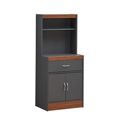 Hodedah 54"" Tall Open Shelves, 1-Drawer and Bottom Enclosed Storage, Grey-Oak Kitchen Cabinet