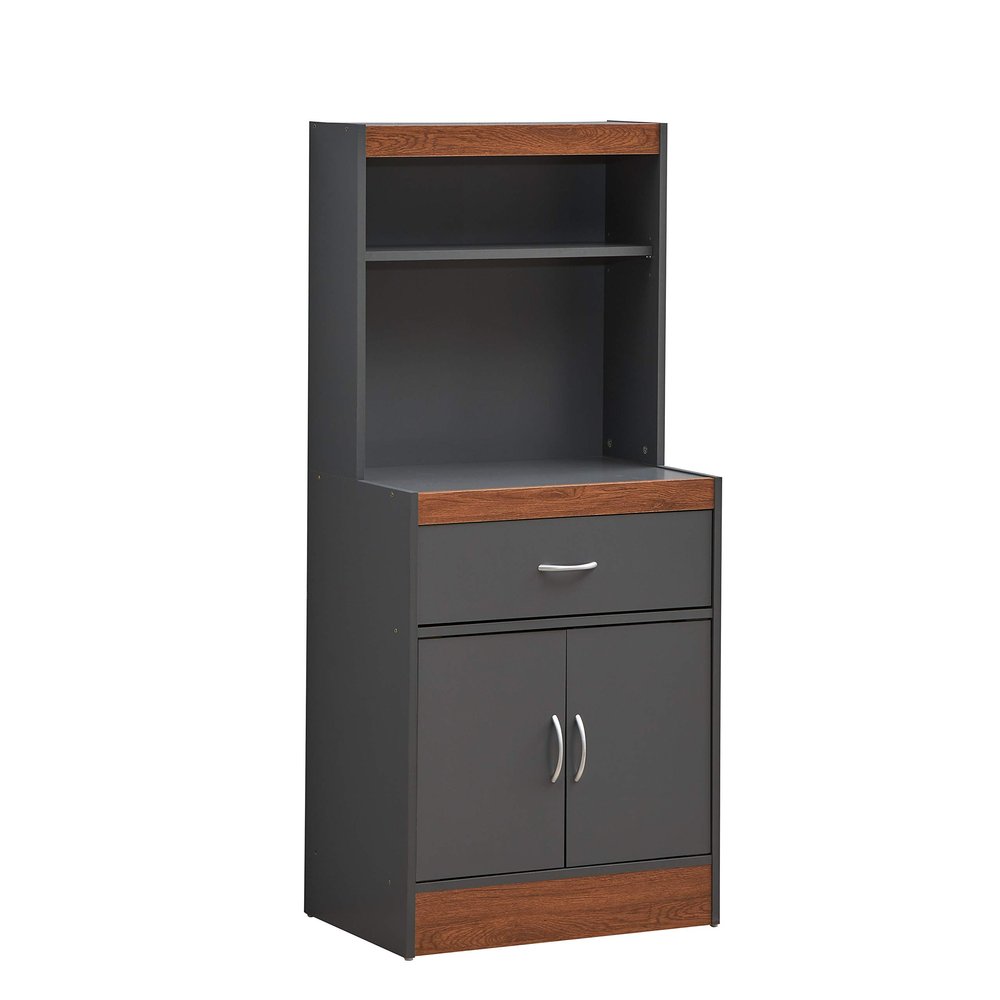 Hodedah 54"" Tall Open Shelves, 1-Drawer and Bottom Enclosed Storage, Grey-Oak Kitchen Cabinet