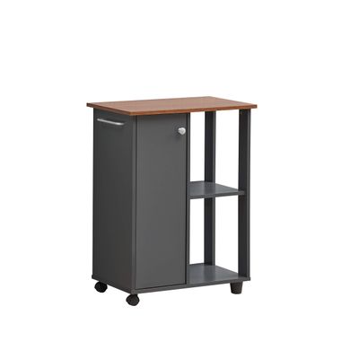 Hodedah 23.6"" Wide Open Shelves and Cabinet Space Kitchen Cart, Grey-Oak (HIK73 Grey-Oak)