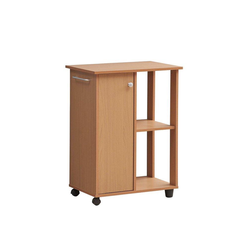 Hodedah 23.6"" Wide Open Shelves and Cabinet Space Kitchen Cart, Beech (HIK73 Beech)