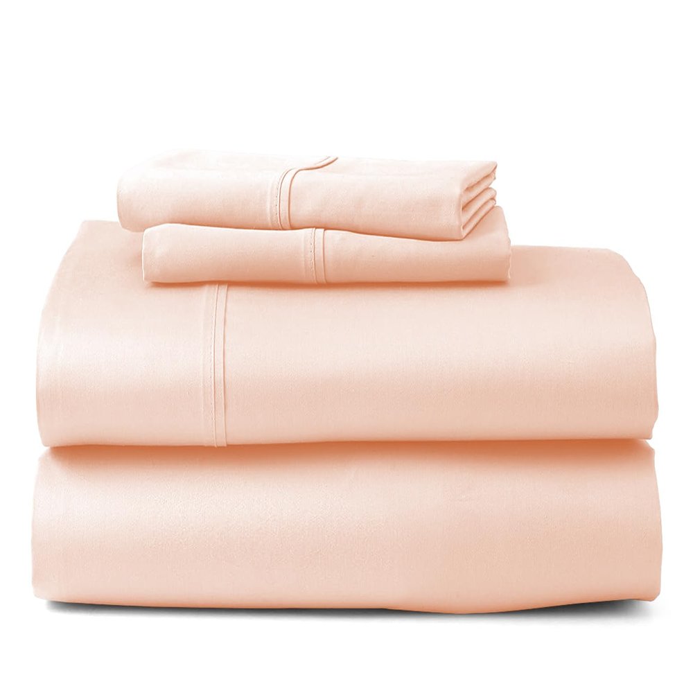 550 Thread Count Sheet Set fits Upto 11-13 Inches Deep Pocket 100% Egyptian Cotton Queen Bed Size, Peach Solid (Fitted Sheet, Flat Sheet, Pillow Cases)