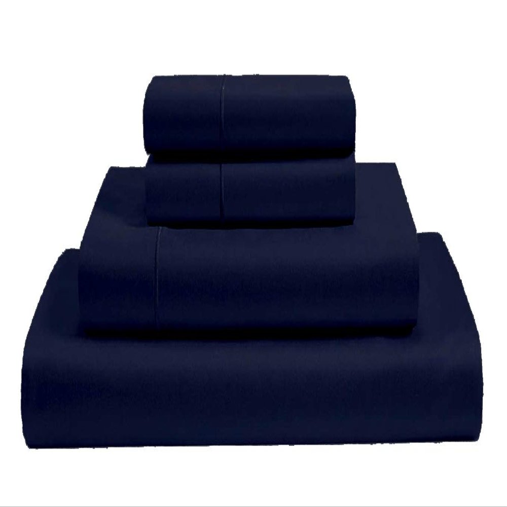 MGPS 100% Giza Egyptian Dreams Cotton, [4 PCs] 25" Extra Deep Pocket Bed Sheet Set, Giza-Cotton-My-Sheets-&-Pillow-Cases, Finest Long Staple, Soft Sateen Weave |Short Queen, Navy Blue|