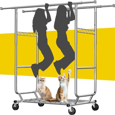 Raybee Clothes Rack Load 630LBS, Heavy Duty Clothes Rack, Rolling Clothing Racks for Hanging Clothes with Wheels, Adjustable & Commercial Garment Rack, 22" D x 75" W x 68" H