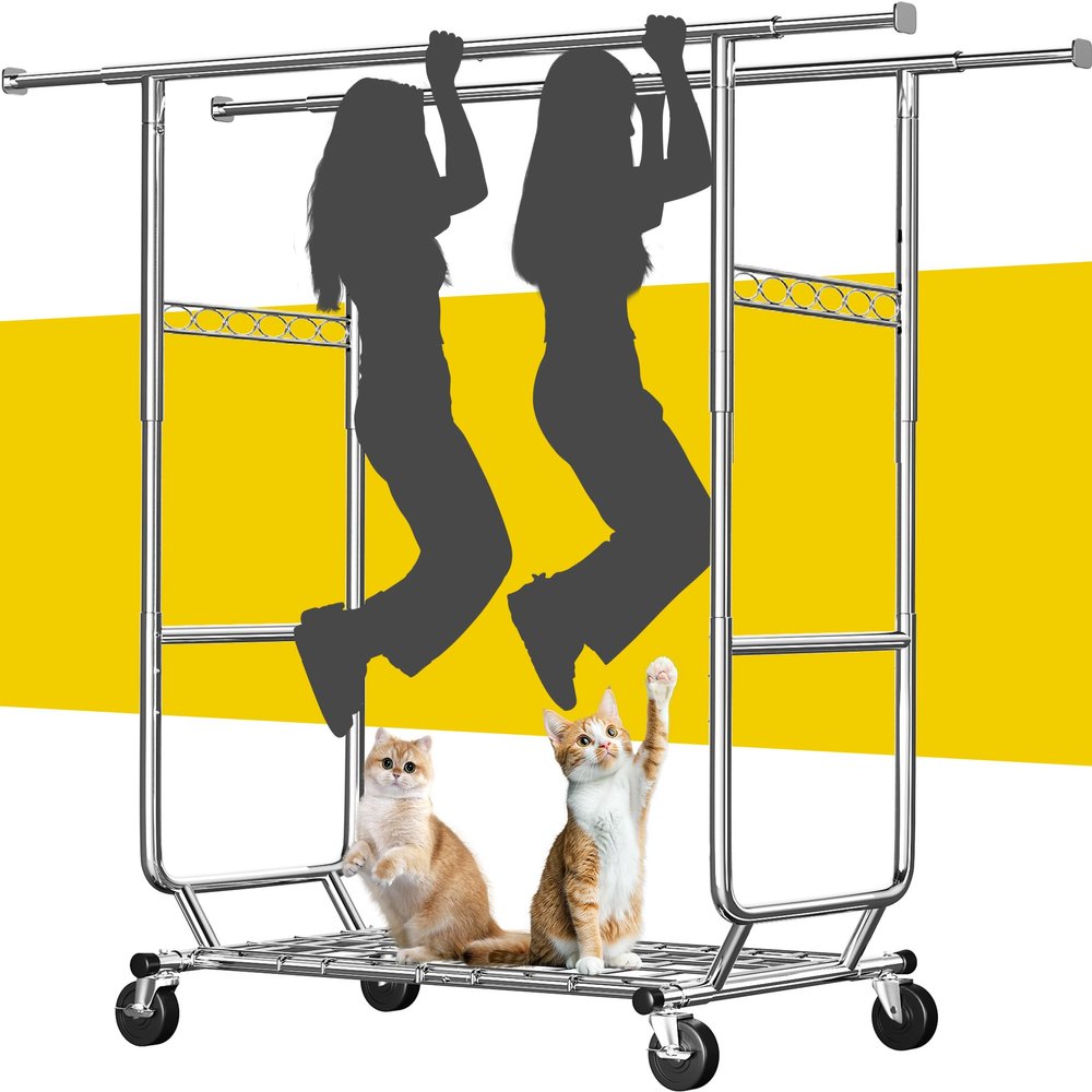 Raybee Clothes Rack Load 630LBS, Heavy Duty Clothes Rack, Rolling Clothing Racks for Hanging Clothes with Wheels, Adjustable & Commercial Garment Rack, 22" D x 75" W x 68" H