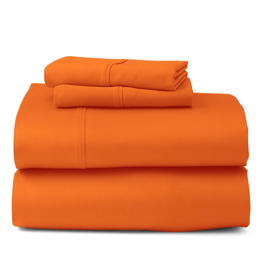 550 Thread Count Sheet Set fits Upto 11-13 Inches Deep Pocket 100% Egyptian Cotton King/Standard Size, Orange Solid (Fitted Sheet, Flat Sheet, Pillow Cases)