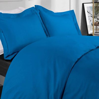 100% Egyptian Cotton Duvet Cover Set King- Calking Size - 550 Thread Count 3 Piece Bedding Set, Smooth Sateen Weave, Royal Blue 100% Comforter Cover and Two Pillow Shams