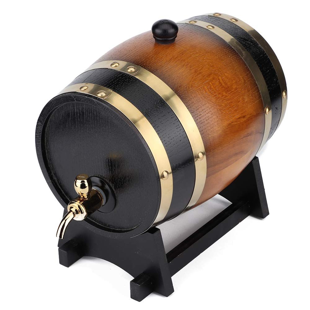 Oak Aging Barrel,3L Retro Black Striped Oak Premium Wine Barrel Storage Container With Faucet/Barrel Stand,Age Your Own Whiskey, Beer,Wine,Bourbon,Tequila,Rum For Home/Bar/Cafe