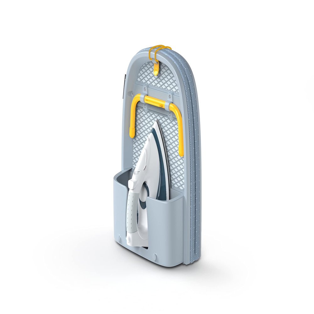 Joseph Joseph Pocket Folding Tabletop Ironing Board with Iron Holder and wall mount, Compact Space-Saving , Grey/Yellow