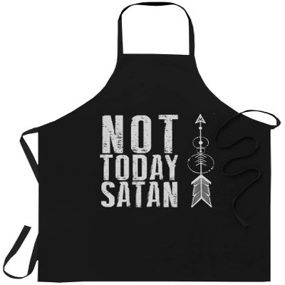 Funny Chef Apron Joke Gag Gift - Not Today Satan Christian Faith Believer Funny Bible T-Shirt Black Kitchen Aprons - Grill Cook Apron 1 Size Fits All
