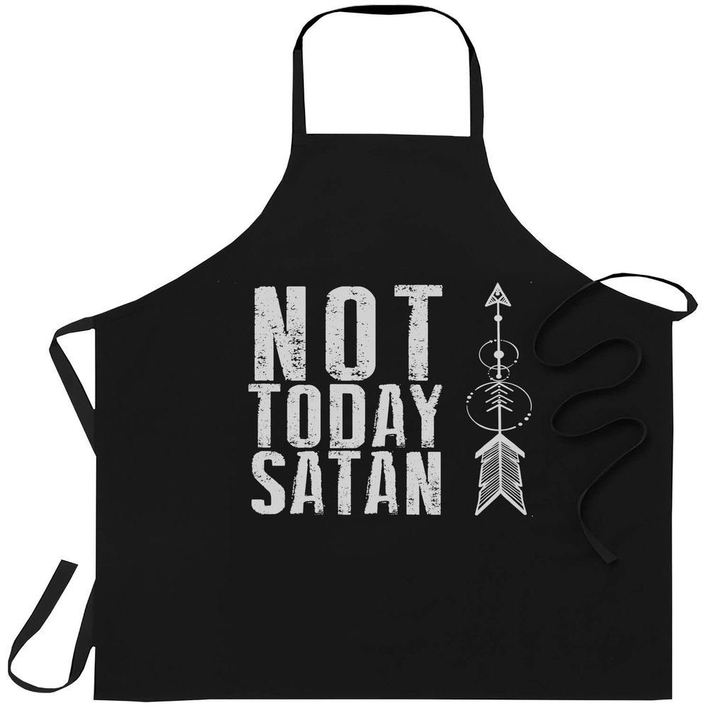 Funny Chef Apron Joke Gag Gift - Not Today Satan Christian Faith Believer Funny Bible T-Shirt Black Kitchen Aprons - Grill Cook Apron 1 Size Fits All