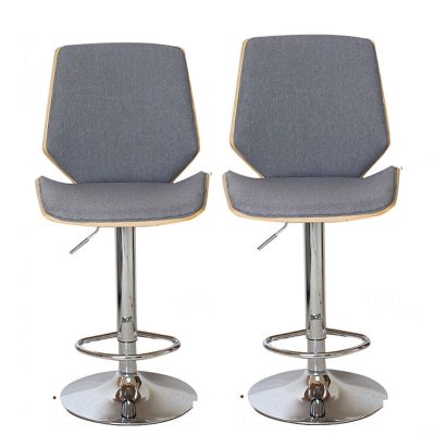 Bar Stools Set of 2Home Kitchen Counter Bar StoolsLift Comfy Chair with Backrest and Footrest 360Swivel Barstools Gray-B