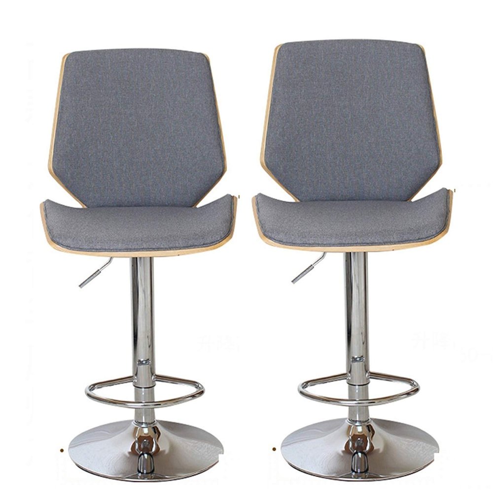 Bar Stools Set of 2Home Kitchen Counter Bar StoolsLift Comfy Chair with Backrest and Footrest 360Swivel Barstools Gray-B