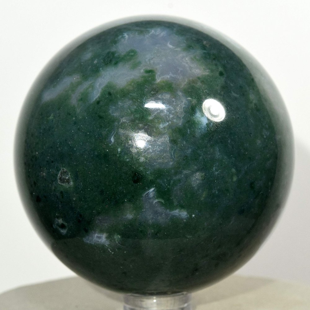 63mm Multicolor Moss Agate Sphere Natural Crystal Ball Polished Chalcedony Mineral Stone - India + Stand