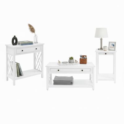 Alaterre Furniture Coventry 36" Coffee, End Tray and Console/TV Table, Set of 3, White