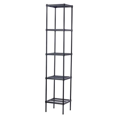 Design Ideas MeshWorks 5 Tier Full Size Metal Storage Shelving Unit Tower for Kitchen, Office, or Garage Organization, 13.8 x 13.8 x 70.9, Black