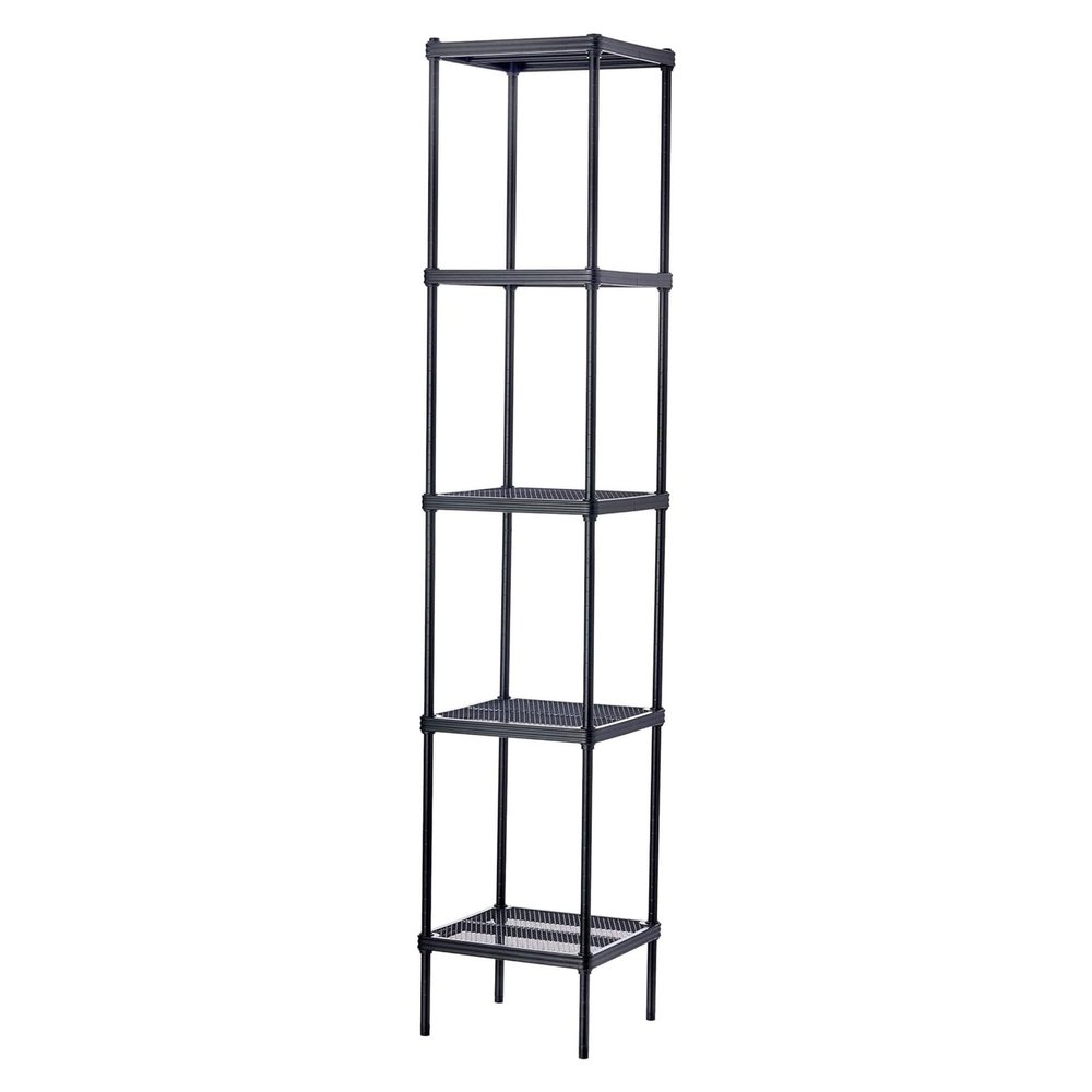 Design Ideas MeshWorks 5 Tier Full Size Metal Storage Shelving Unit Tower for Kitchen, Office, or Garage Organization, 13.8 x 13.8 x 70.9, Black