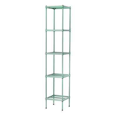 Design Ideas MeshWorks 5 Tier Full Size Metal Storage Shelving Tower for Kitchen, Office, or Garage Organization, 13.8 x 13.8 x 70.9, Sage Green