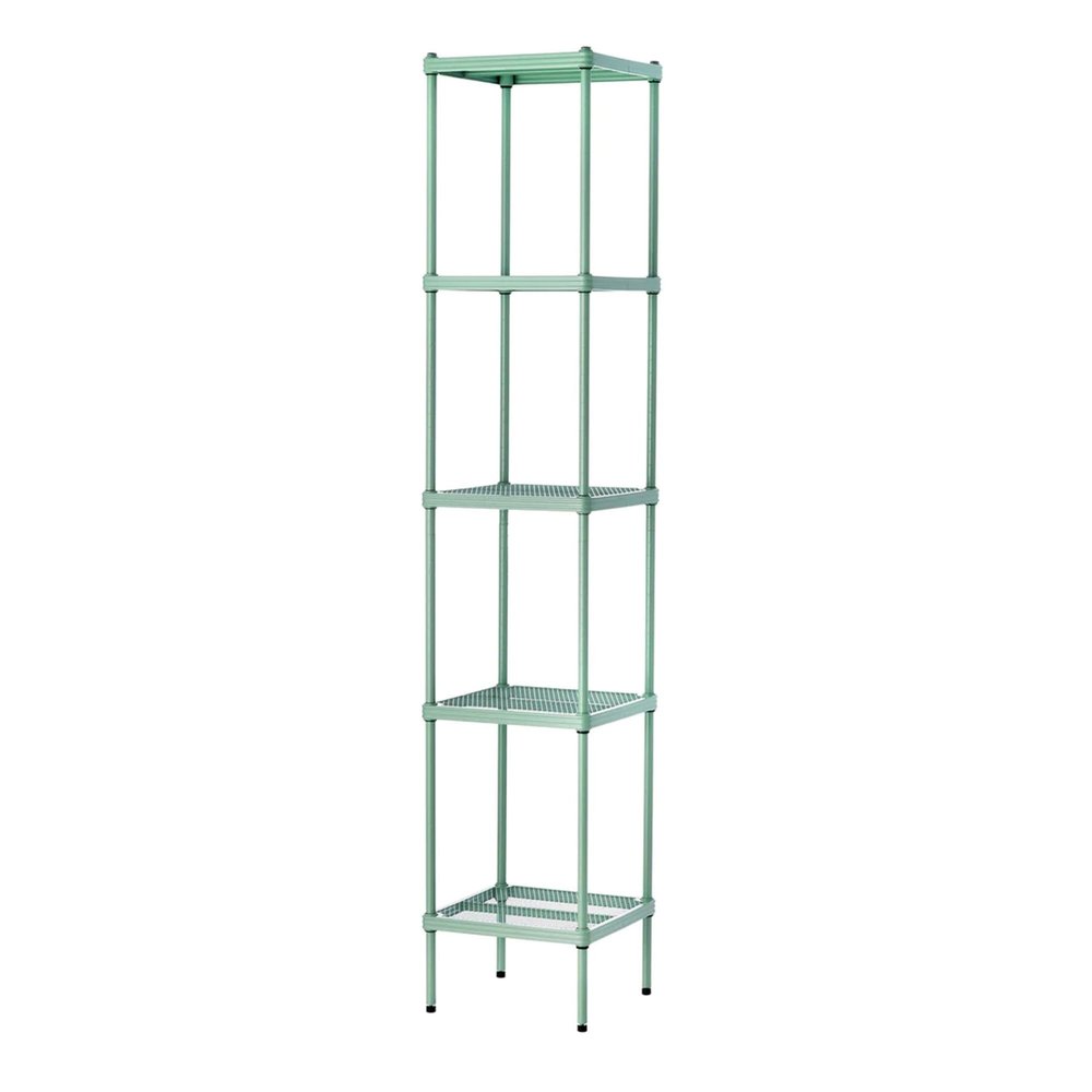 Design Ideas MeshWorks 5 Tier Full Size Metal Storage Shelving Tower for Kitchen, Office, or Garage Organization, 13.8 x 13.8 x 70.9, Sage Green