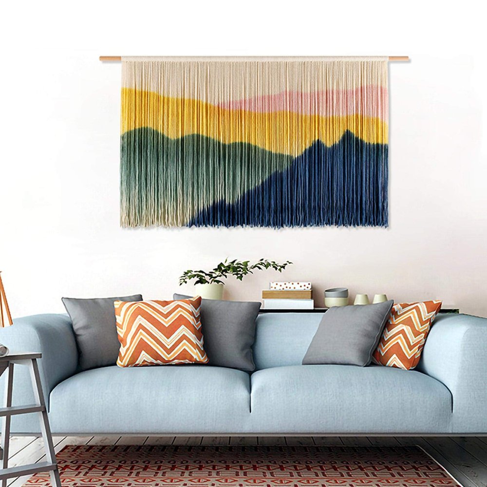 Aurtem Tapestry Wall Hanging Art Work Hand-Woven Dyed Knotted Knitting Cotton Home Decoration 23.6L*19.7H