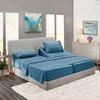 5 Pcs Split Bed Sheet Set + Duvet Cover with Zipper Closure & Corner Ties 100% Combed Cotton 600 TC Split Cal-King Size Sheet Set For Adjustable Bed All Around Fitted Upto 28" DP(6 PC | Blue Heaven) view 2