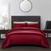 5 PC Satin Bedding Set Soft Silky Satin Bed Set with Zipper Closure & Corner Ties With 600 Thread Count 18'' Deep Pocket of Fitted Sheet (Duvet cover+Fitted+Flat+Pillowcases)Queen/Full ,Wine Red view 1