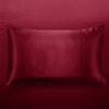 5 PC Satin Bedding Set Soft Silky Satin Bed Set with Zipper Closure & Corner Ties With 600 Thread Count 18'' Deep Pocket of Fitted Sheet (Duvet cover+Fitted+Flat+Pillowcases)Queen/Full ,Wine Red view 4