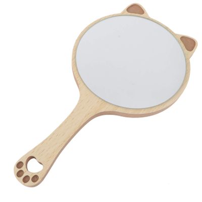 Hemoton Girl Handheld Mirror Cute Cat Ear Shaped Cosmetic Mirror Wooden Handle for Travel and Home Use Portable Makeup Tool for Students and Role-Playing
