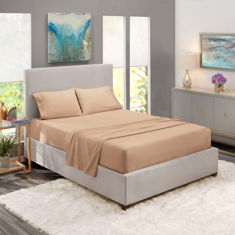 5 Pcs Split Bed Sheet Set + Duvet Cover with Zipper Closure & Corner Ties 100% Combed Cotton 600 TC Split Cal-King Size Sheet Set For Adjustable Bed All Around Fitted Upto 32" DP(6 PC | Taupe)