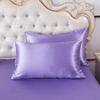 5 PC Satin Bedding Set Soft Silky Satin Bed Set with Zipper Closure & Corner Ties With 600 Thread Count 18'' Deep Pocket of Fitted Sheet (Duvet cover+Fitted+Flat+Pillowcases)Oversized King ,Lavender view 4