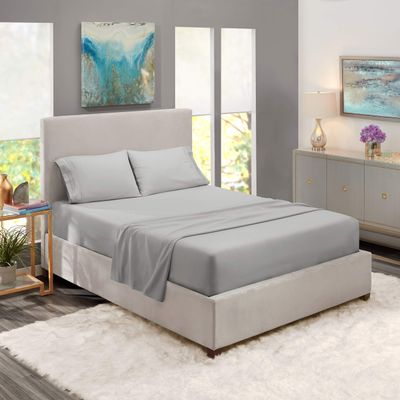 5 Pcs Split Bed Sheet Set + Duvet Cover with Zipper Closure & Corner Ties 100% Combed Cotton 600 TC Split Cal-King Size Sheet Set For Adjustable Bed All Around Fitted Upto 24" DP(6 PC | Silver Grey)