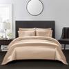 5 PC Satin Bedding Set Soft Silky Satin Bed Set with Zipper Closure & Corner Ties With 600 Thread Count 18'' Deep Pocket of Fitted Sheet (Duvet cover+Fitted+Flat+Pillowcases)Oversized King ,Khaki view 1