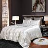 5 PC Satin Bedding Set Soft Silky Satin Bed Set with Zipper Closure & Corner Ties With 600 Thread Count 18'' Deep Pocket of Fitted Sheet (Duvet cover+Fitted+Flat+Pillowcases)Queen/Full ,White view 2